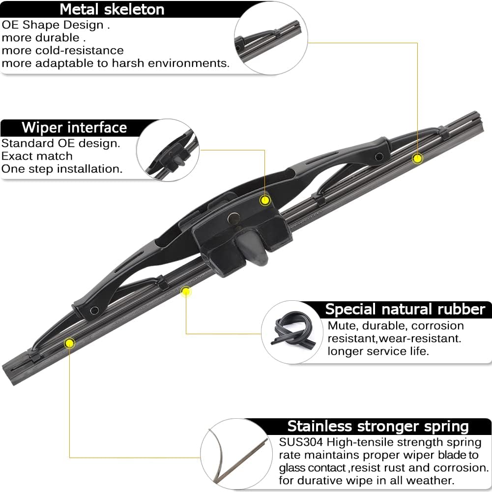 AUTOBOO 16"+14"+14" Windshield Wipers with 10" Rear Wiper Blade Replacement for Toyota FJ Cruiser 2014 2013 2012 2011 2010 2009 2008 2007-Original Factory Quality (Pack of 4)