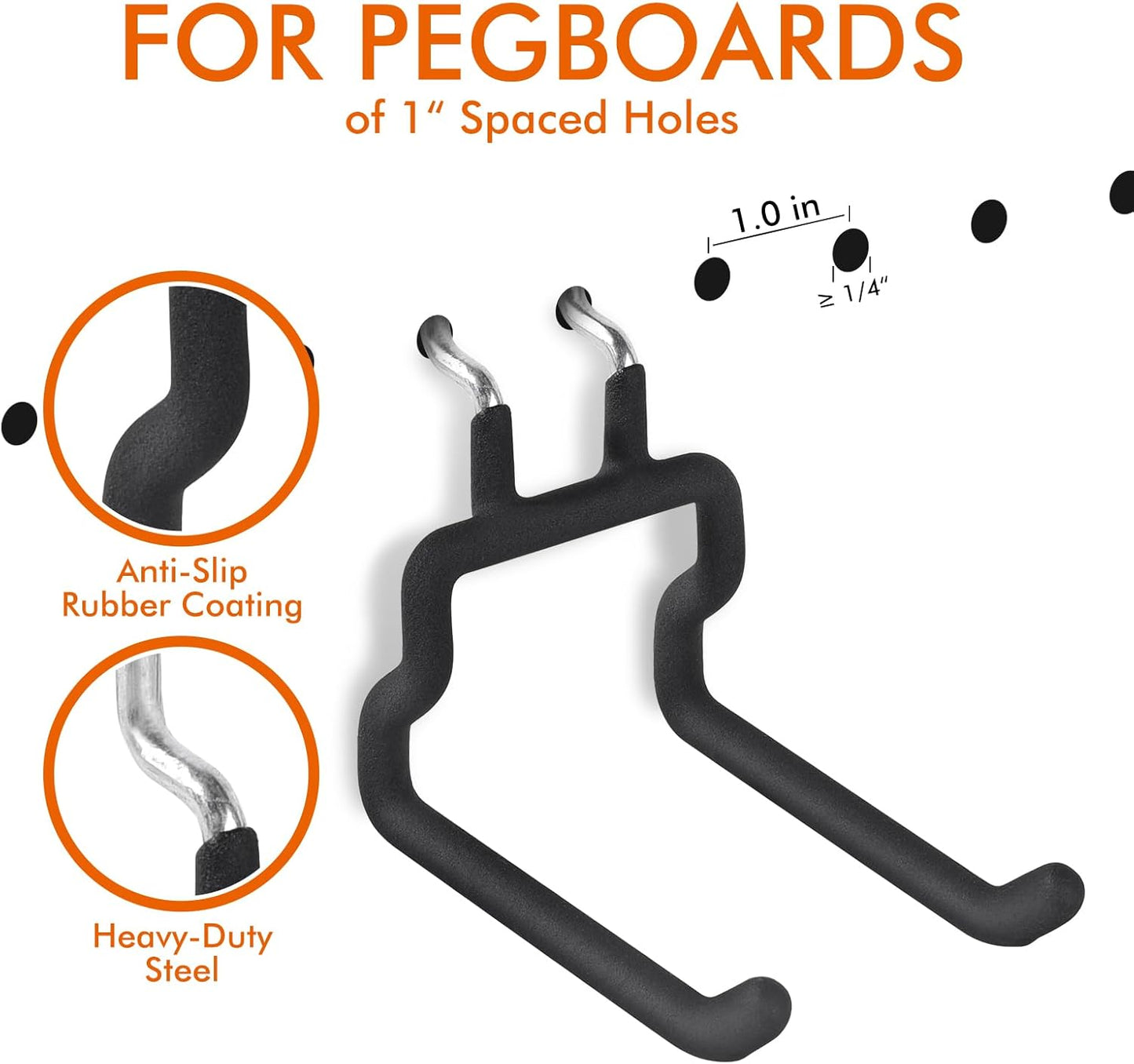 LIGHT DUST Utility Heavy Duty Pegboard Hooks - 10Pack Peg Board Accessories for Hanging Tools Fit 1/4" Peg Holes - Pegboard Organizer Large Tool Holders for Garage Workshop Shed
