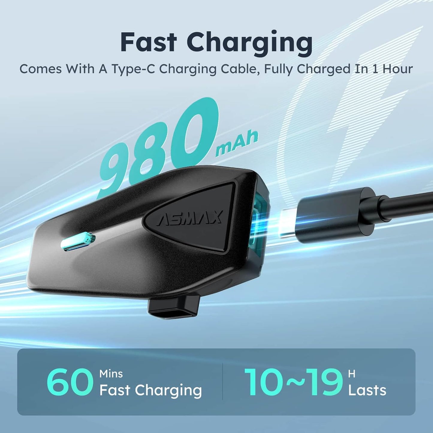 S1 Motorcycle Bluetooth Headset with 3 Intercom Modes, 8-Rider Mesh Communication, AI Voice, FM Radio, Auto Volume, Waterproof, Fast Charging for Helmet/ATV/UTV/Snowmobile(Grey)