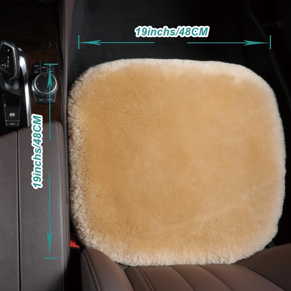 Fluffy Genuine Australia Sheepskin Car Seat Cover for Auto Interior Accessories with Soft Fuzzy Wool Eco-Friendly Natural Fur Non-Slip (Honey Beige, Front 20 * 20inchs)