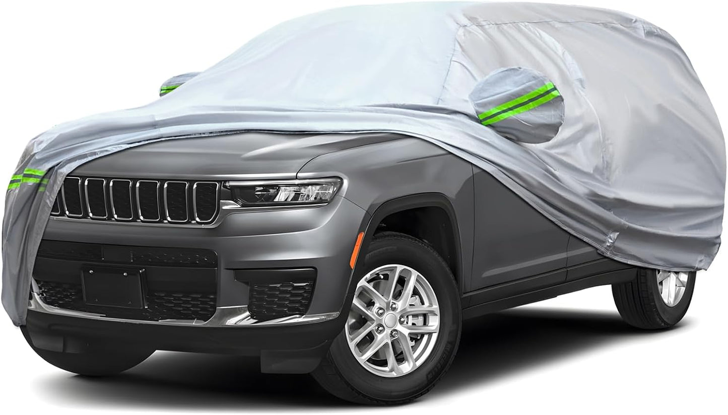KEYOOG 6-Layer Full Car Cover is All-Weather Waterproof, Universal in All Seasons, Snow Prevention, Rainproof, Acid Rainproof, Sunscreen, Ultraviolet-Proof, Fit SUV and MPV 201-211"/16.7-17.5 ft