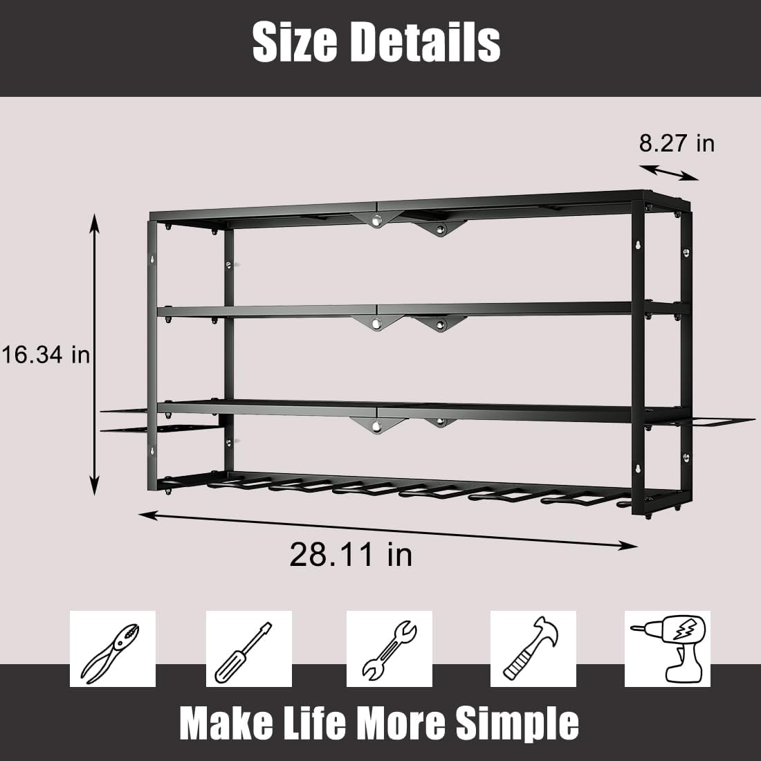 AZERPIAN Tool Organizer Heavy Duty Power Wall Mount for Drill and Cordless Tools Heavy Duty Rack for Garage Organization Workshop Pegboard (3 Layers 7 Slots)