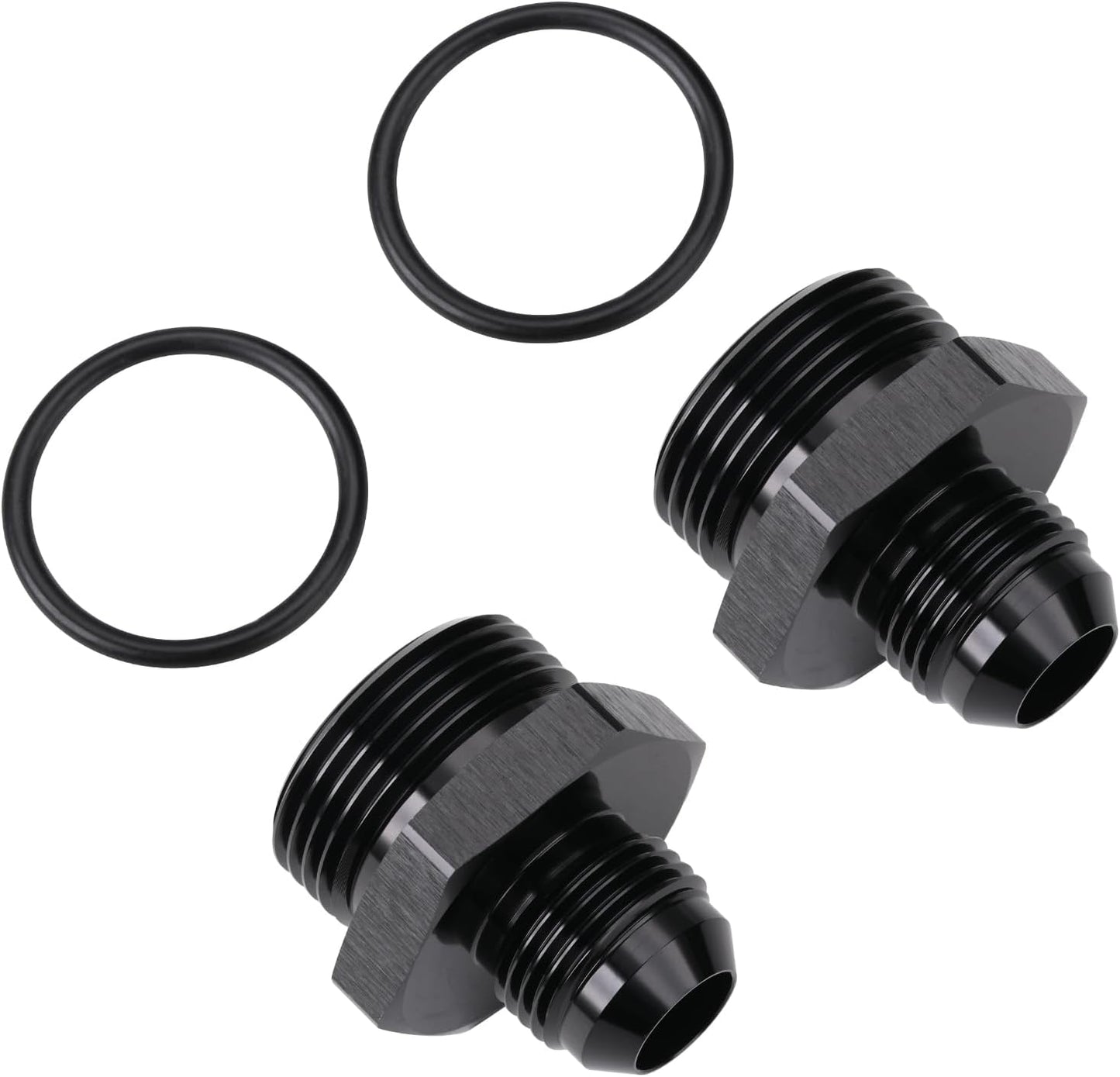 10AN Male Flare to 16AN ORB O-ring Boss Fuel Pump Rail Adapter Fitting Aluminum Black, Pack of 2