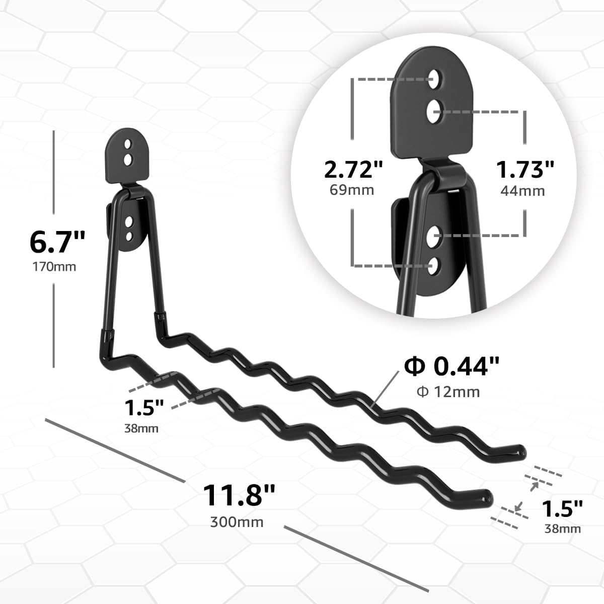 Garage Hooks 4-Pack, 11.8" Long Large Shed Storage Hanger Garden Tool Hook Heavy Duty Wall Mount Double Holder with 2 Extension Cord Storage Straps, Organize Yard Utility Hanging Ladder Black