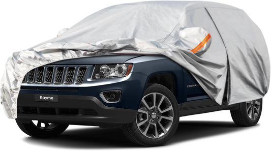 Kayme 6 Layers SUV Car Cover Custom Fit for Jeep Compass（2006-2025） Waterproof All Weather for Automobiles, Outdoor Full Cover Rain Sun UV Protection.Silver