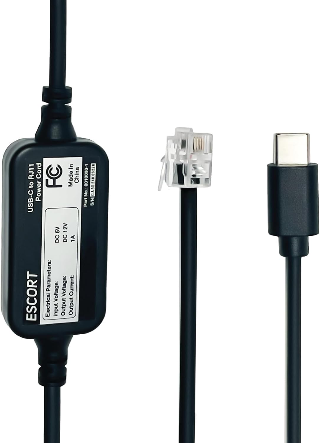 Escort USB-C to RJ11 Power Cord Radar Detectors Including MAX 360, MAX 360c, IX, IXc, 9500 IX, MAX II, MAX 3, MAX 4, MAX 360c MKII, MAX 360 MKII, MAXcam 360c, Redline 360c & Additional Models