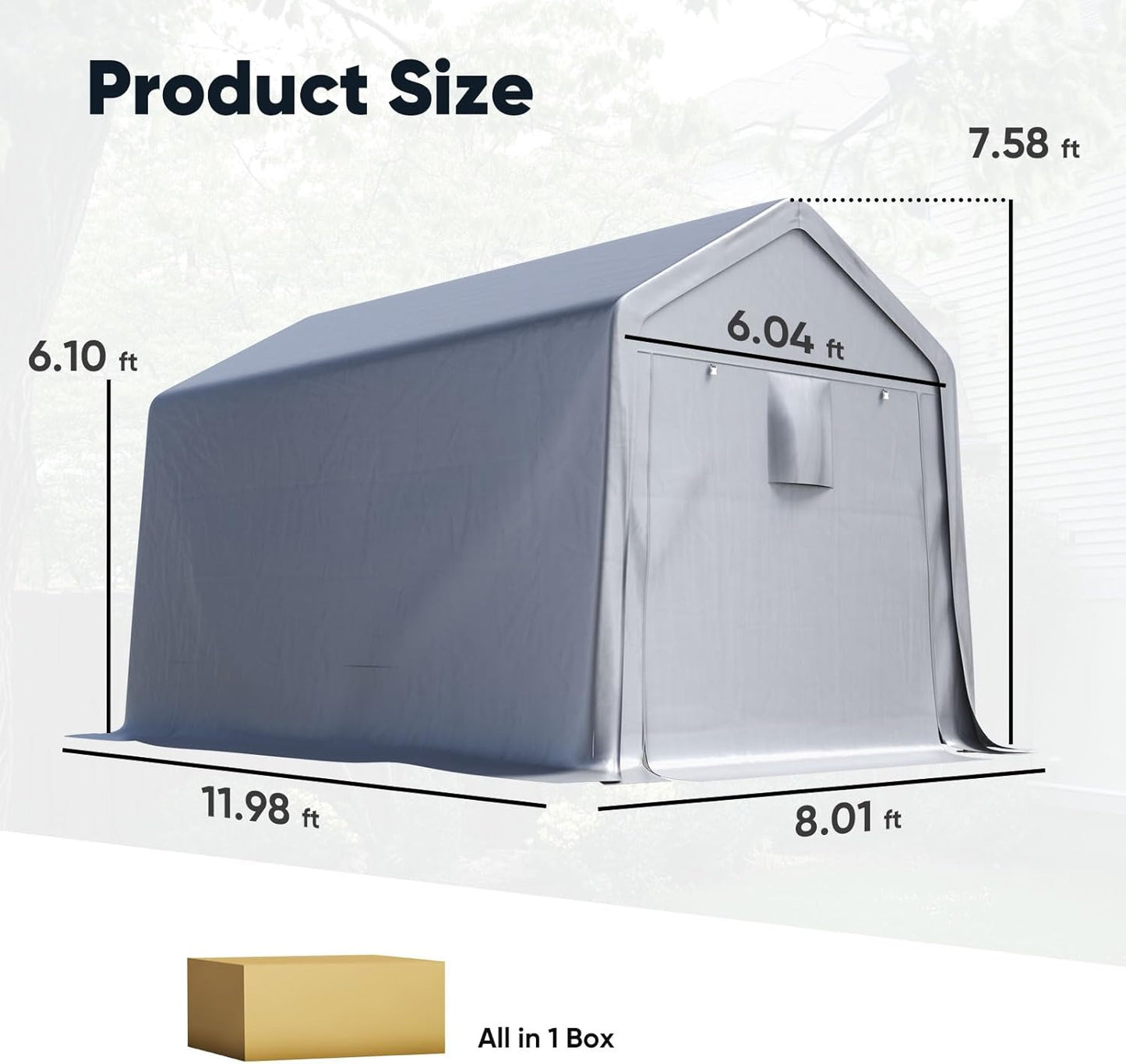 Quictent Heavy Duty 8x12FT Carport Shelter with Roll-Up Mesh Windows & Reinforced Frame, Portable Garage Canopy for Motorcycle Storage, Outdoor Equipment, Patio Furniture Cover - Silver Gray