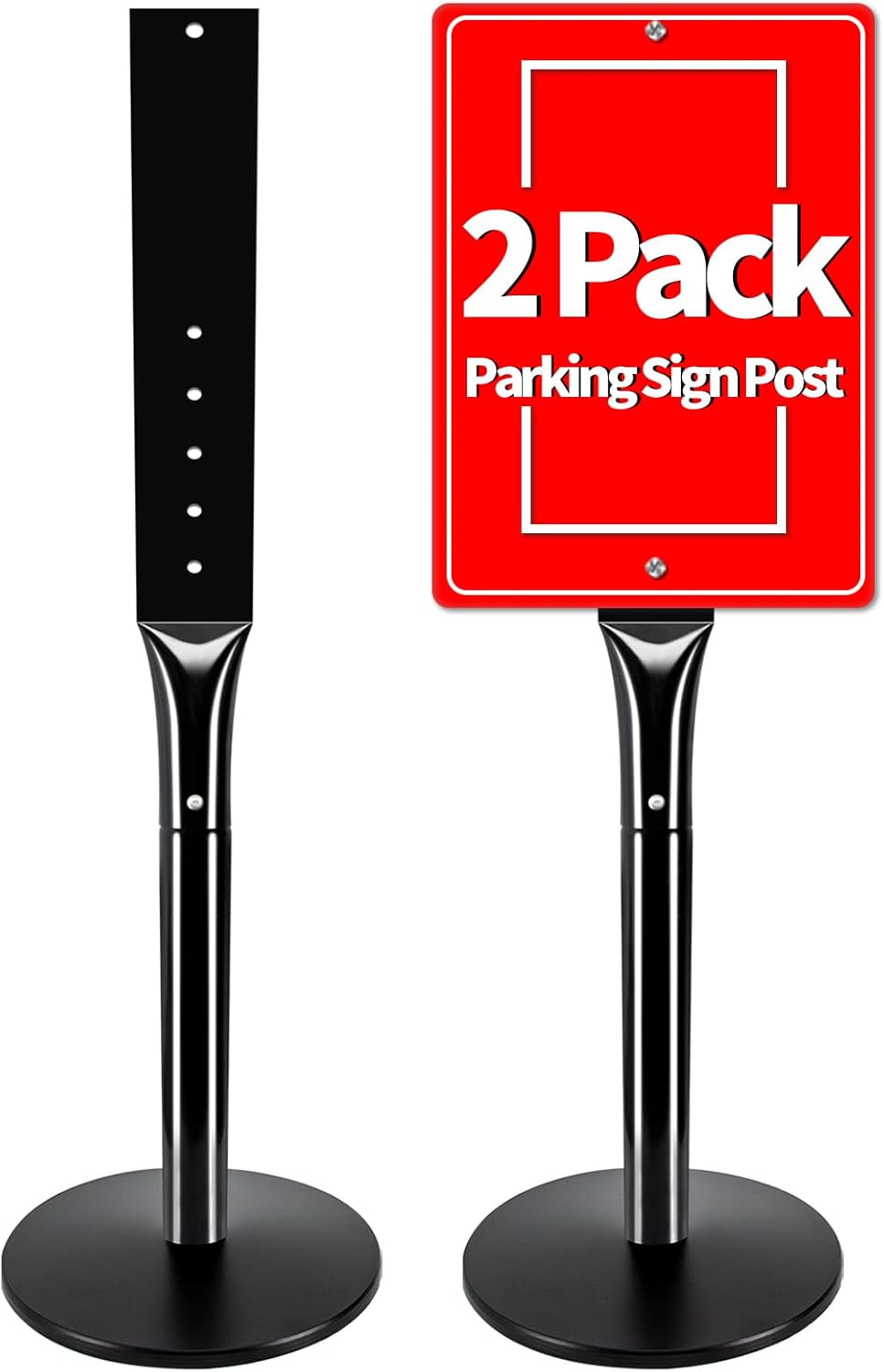 2Pack Heavy Duty Cast Iron Sign Stand - 48" Outdoor Portable Pedestal Post - Display Road Sign, Construction Sign Holder (Black)