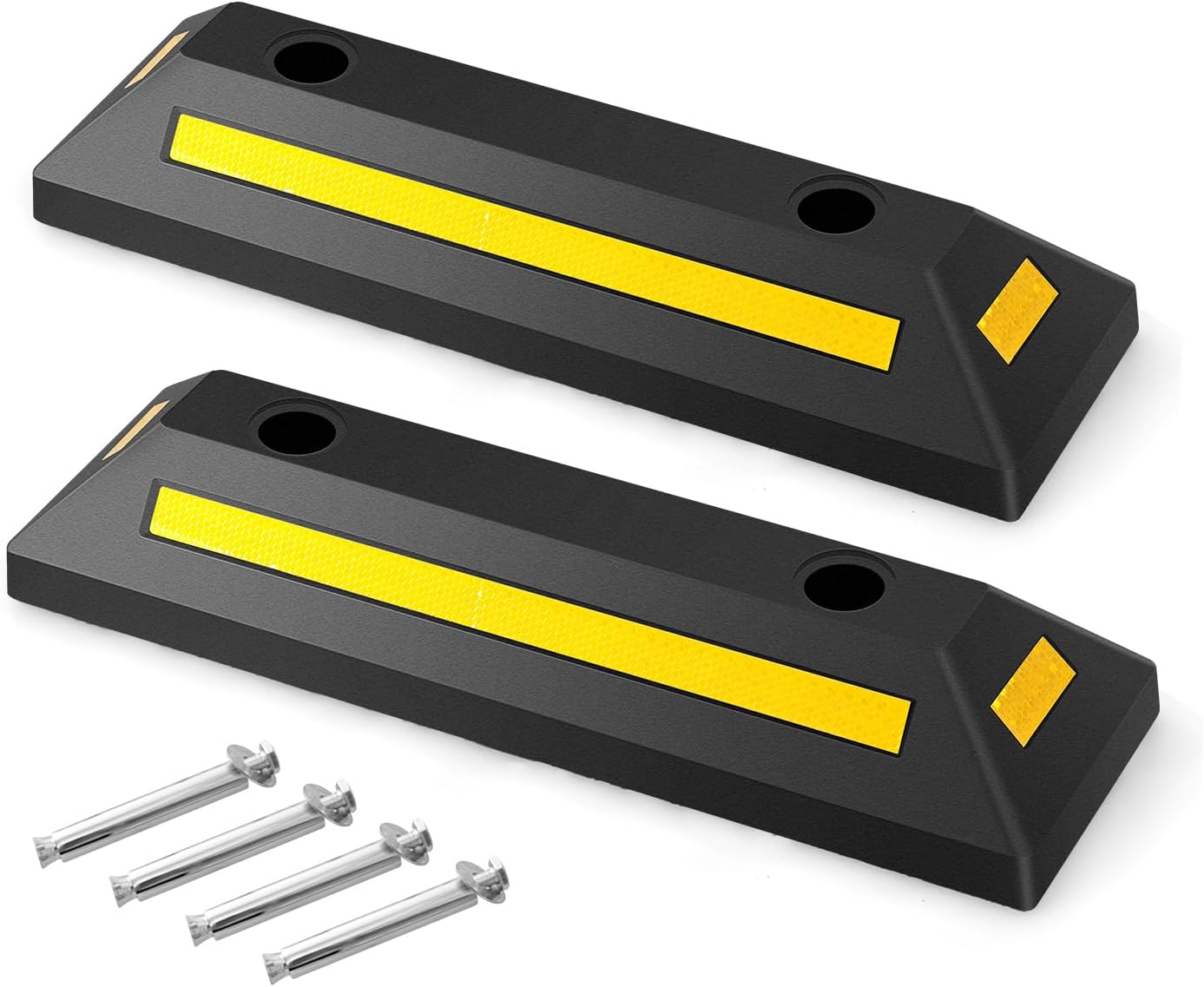 IRONMAX 2 Pack Parking Block, 21.5" Long Rubber Curb with Reflective Stripes, 9000 LBS Capacity, Heavy-Duty Garage Car Stopper for Cars Vans Trucks, Parking Stopper for Garage Driveway