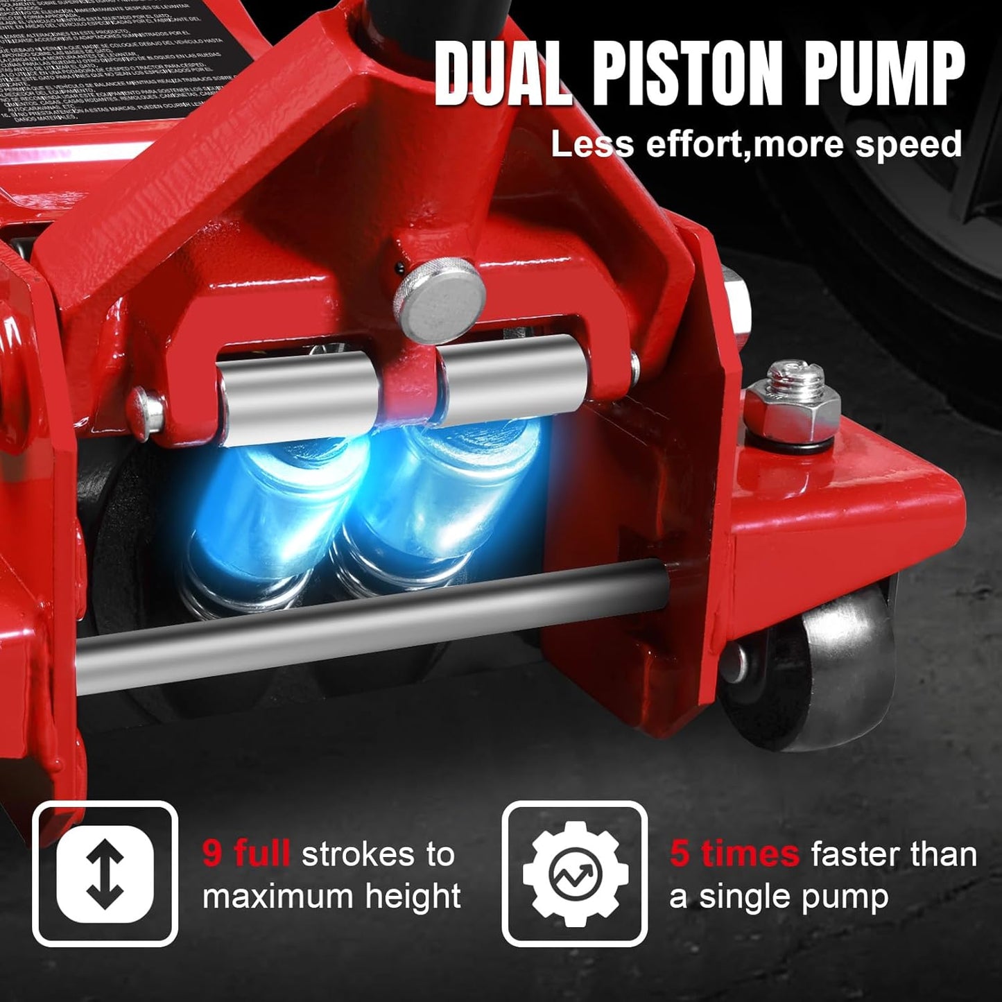 4 Ton Floor Jack Hydraulic Low Profile Floor Jack with Dual Piston Quick Lift Pump, 4 Ton (8,800 lbs) Capacity, Red