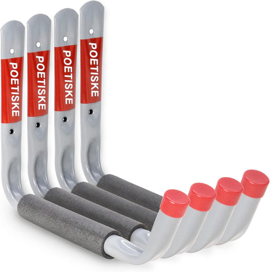 unp POETISKE Utility Hooks Ladder Hooks with 9.8'' Jumbo Arm Garage Storage Organizer Hang Folding Chair Bike Ski Tool Heavy Duty 4PC