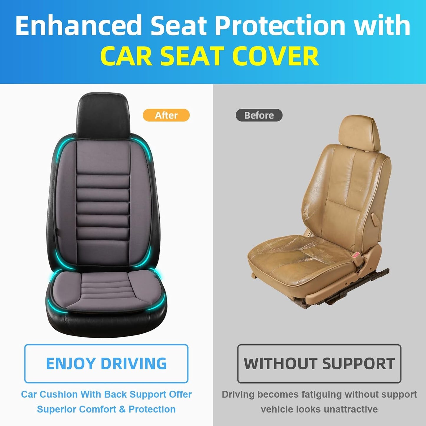 Car Seat Cushion with Back Support Pillow, Comfy Lumbar Support & Seat Cushion, Memory Foam Driving Pillow for Back-Sciatica Pain Relief, Auto Pad Suitable for Car, Truck, SUV - Dark Grey