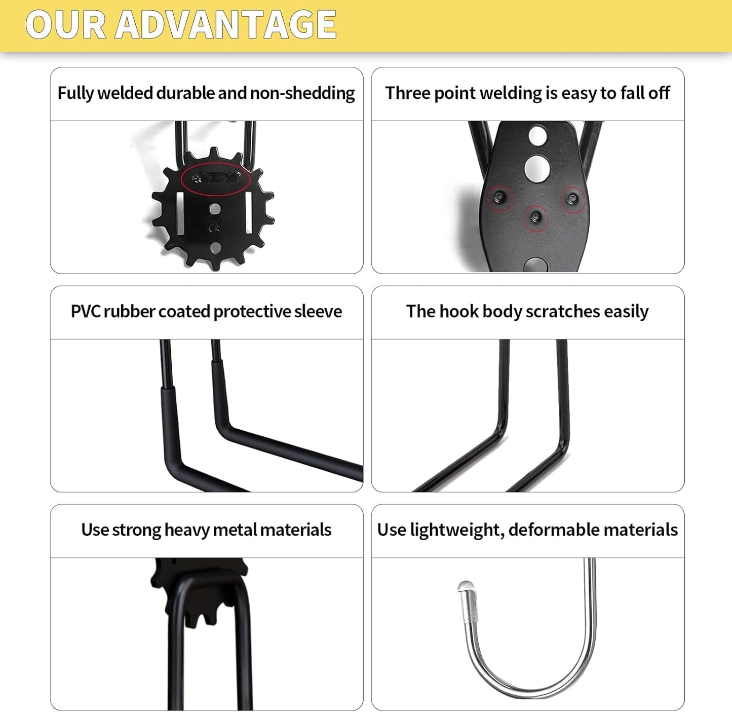 Garage Hooks Black & White 12 Pack, Heavy Duty Steel Tool Storage Utility Hook Organizing Power Tools, Wall Mount Holder for Bike, Ladder and Garden Chairs