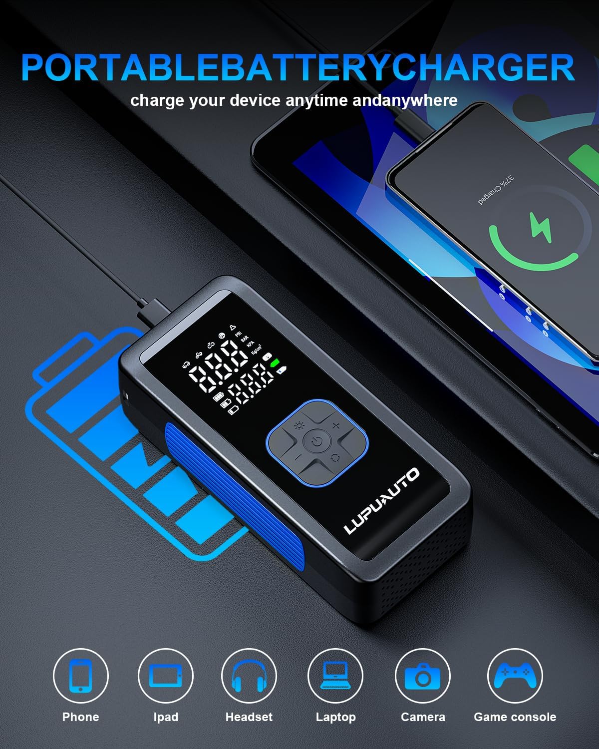 Tire Inflator Portable Air Compressor, 150PSI Air Pump Tires Portable with Pressure Gauge, Tire Inflator with LED Light for Car, Bike, Motorcycle, Balls