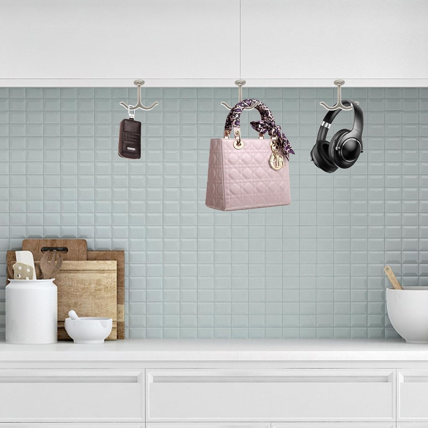 10 Pcs Zinc Alloy Ceiling Double Hook Cabinet Wardrobe Coat Towel Hat Hook Hooks Under Cabinet Shelf (Antique Bronze)