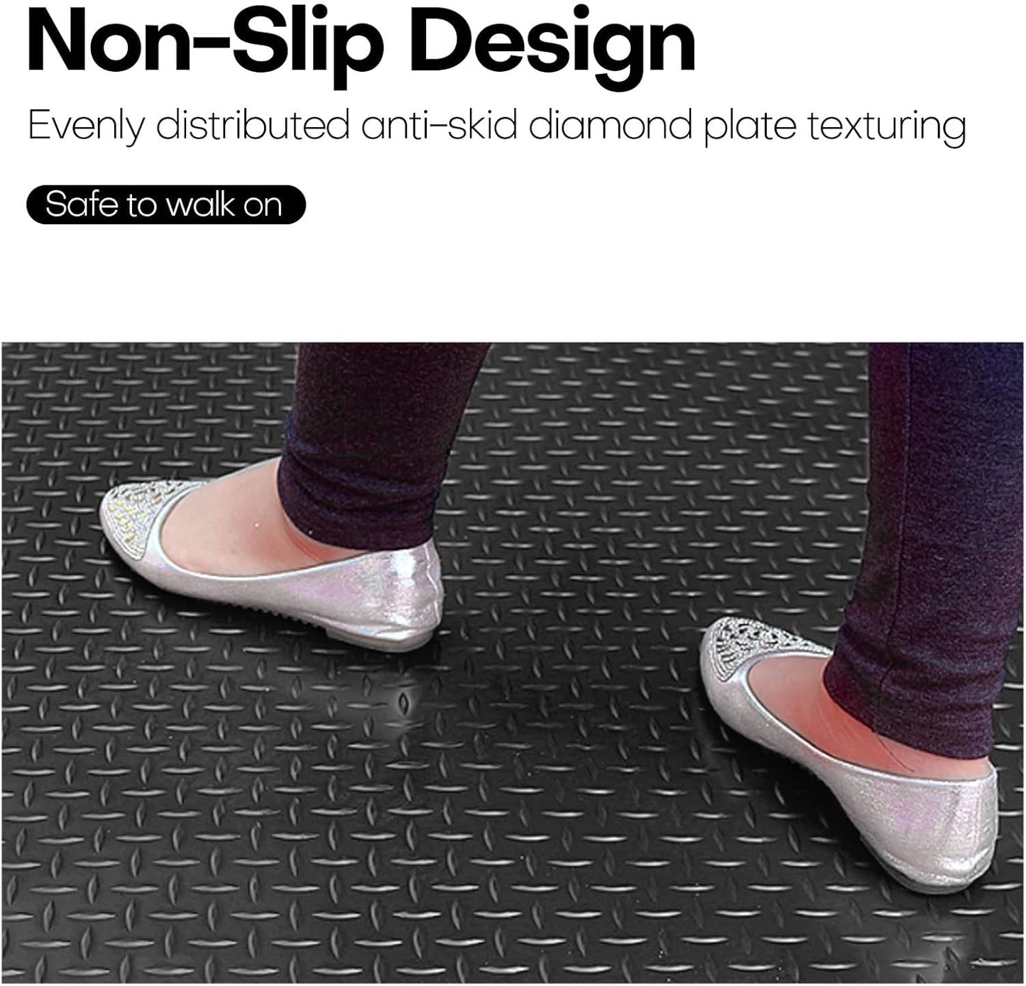 Boshen 7.5Ft x 17Ft Garage Floor Mat 2.5mm Thickened Rubber Flooring Roll 127.5sqft Diamond Plate PVC Rubber Trailer Mat Non-Slip Floor Protector Mat for Garage Warehouse Basement Trailer- Black