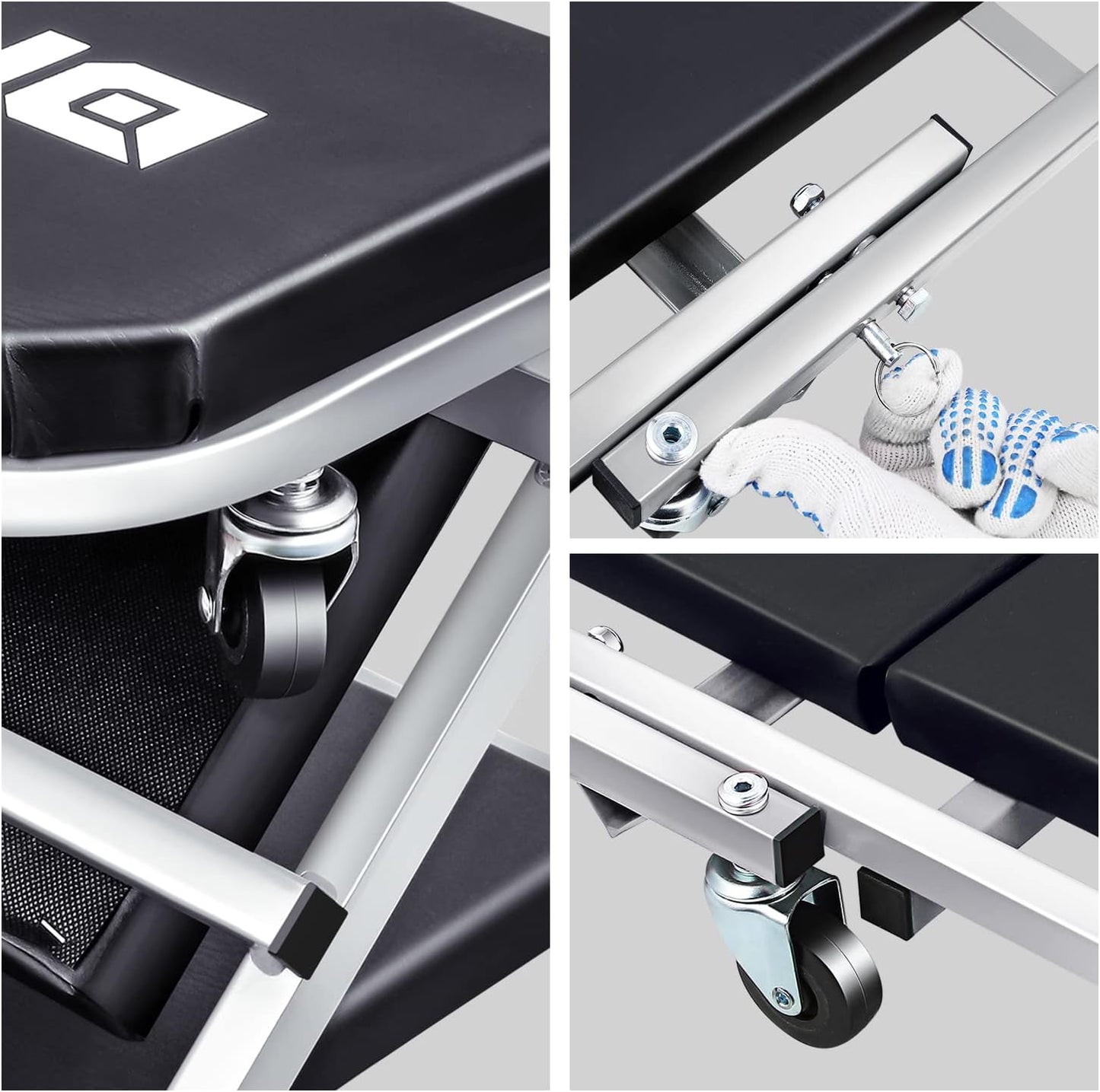 ‎DNA MOTORING TOOLS-00185 36 Inches 2 IN 1 Rolling Folding Car Creeper/Seat, 6 Pcs 2" Casters, 150kg Weight Capacity, Gray