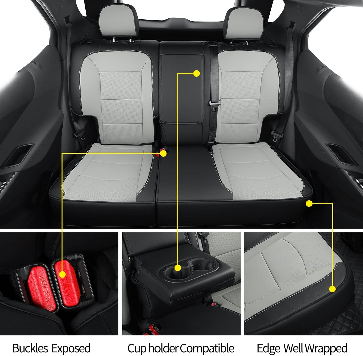 RISINGSTAR Terrain Seat Covers, fit for 2018-2024 GMC Terrain SUV with Rear Split Seats, Water Proof Faux Leather(Full Set, Black&Gray)