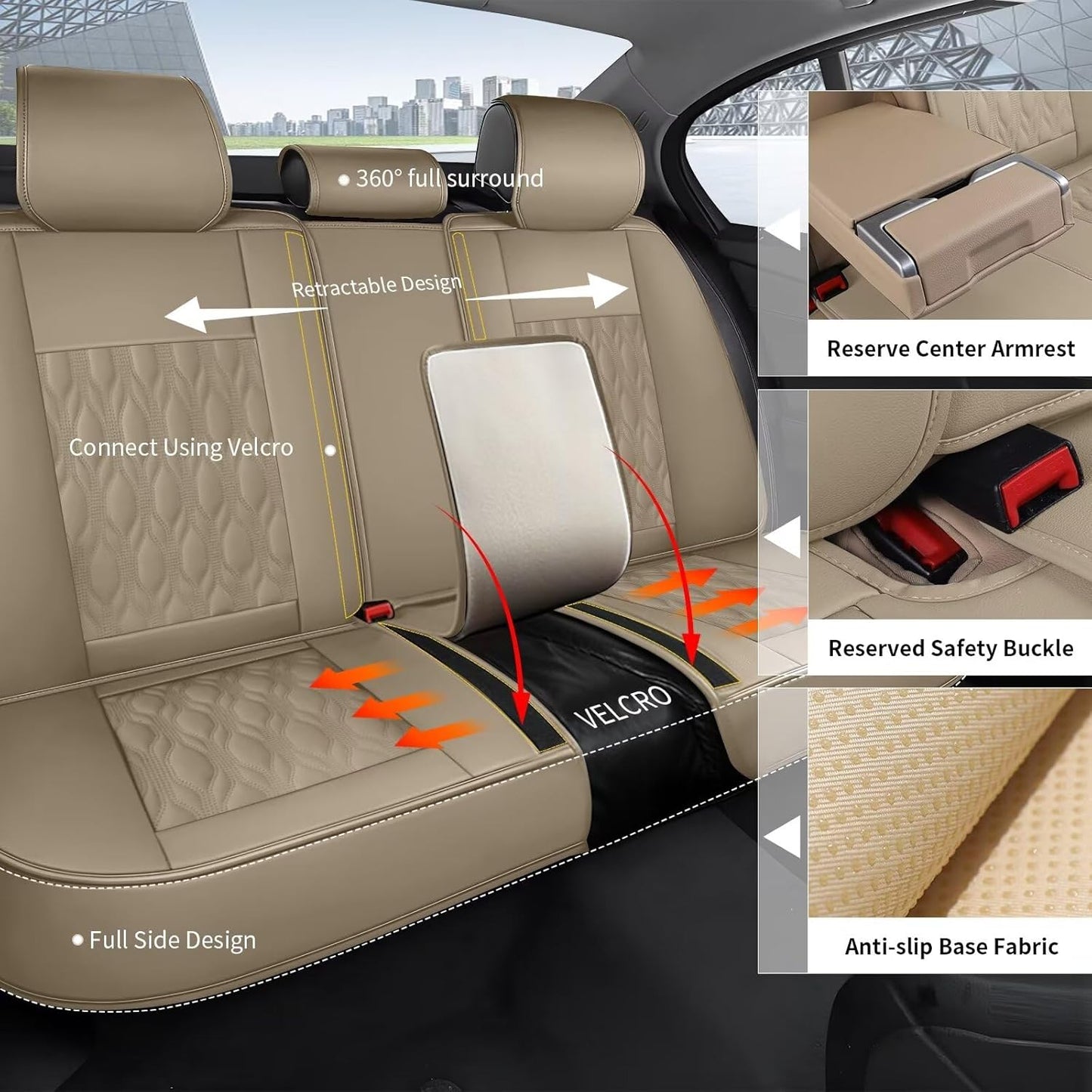 Car Seat Covers Fit for Toyota Camry 2012-2025: Full Set 5 Seats Faux Leather Automotive Seat Covers Waterproof Business Vehicle Seat Cushion Protector （5 Seat, Beige）