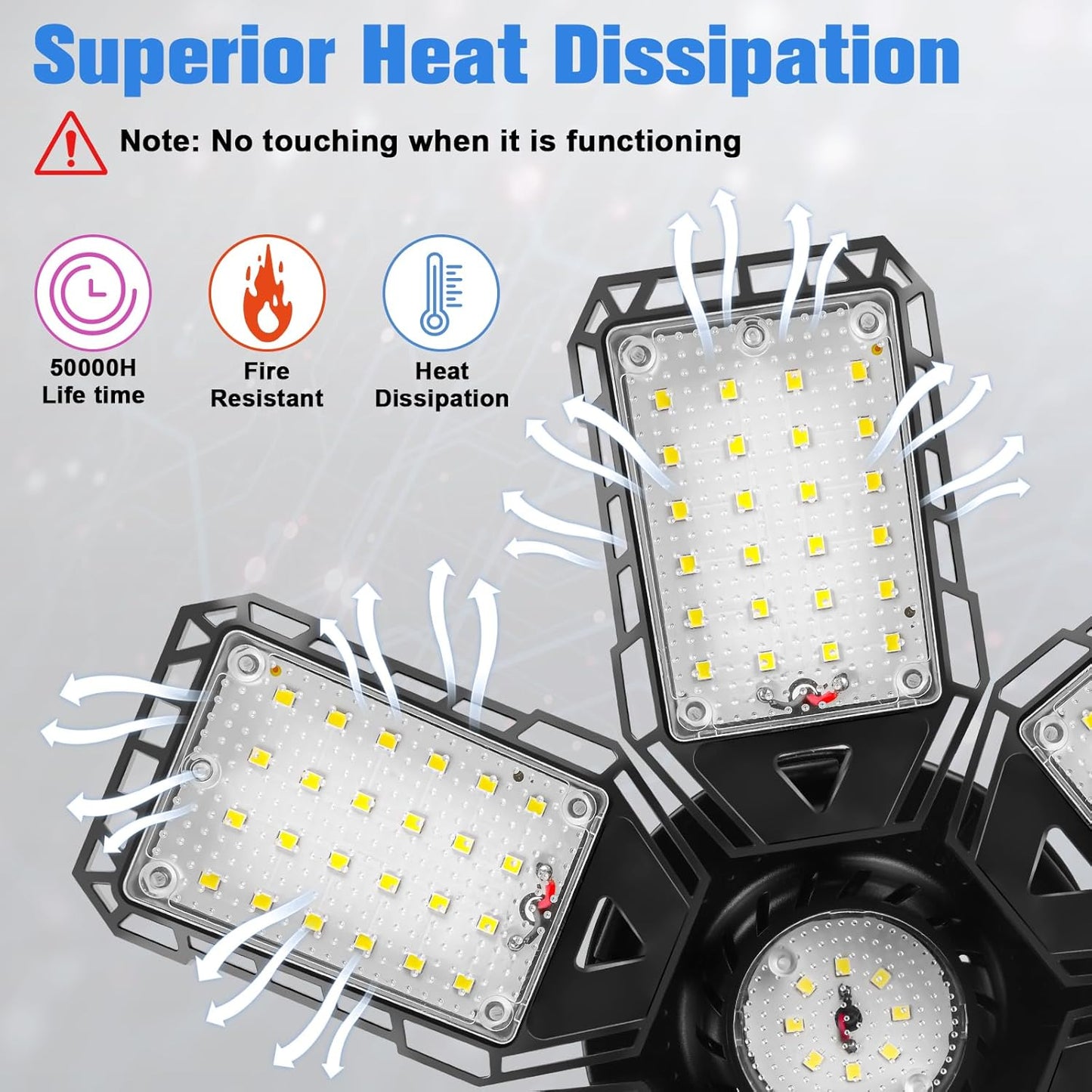 LED Garage Lights 4 Pack -180W, 18000LM 6500K Led Shop Light with 6+1 Deformable Panels, Basement Barn Light Garage Ceiling Lights, E26/E27 for Garage, Warehouse, Shop, Basement