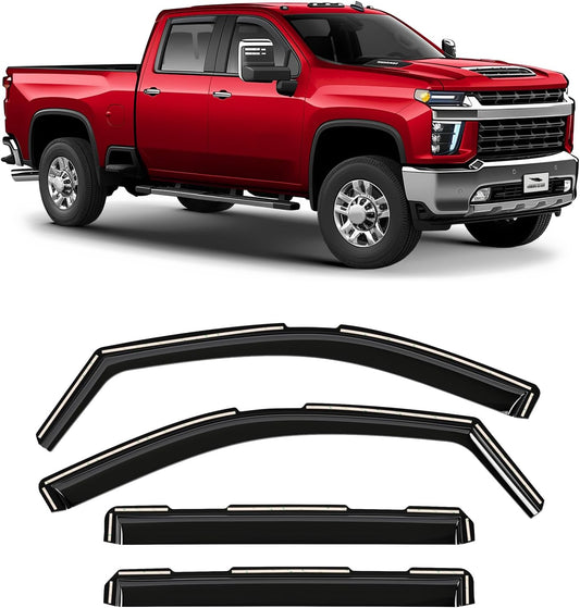 Voron Glass in-Channel Extra Durable Rain Guards for Chevrolet (Chevy) Silverado/GMC Sierra 2500HD/3500HD 2020-2025 Crew Cab, Window Deflectors, Vent Window Visors, 4 Pieces - 200298