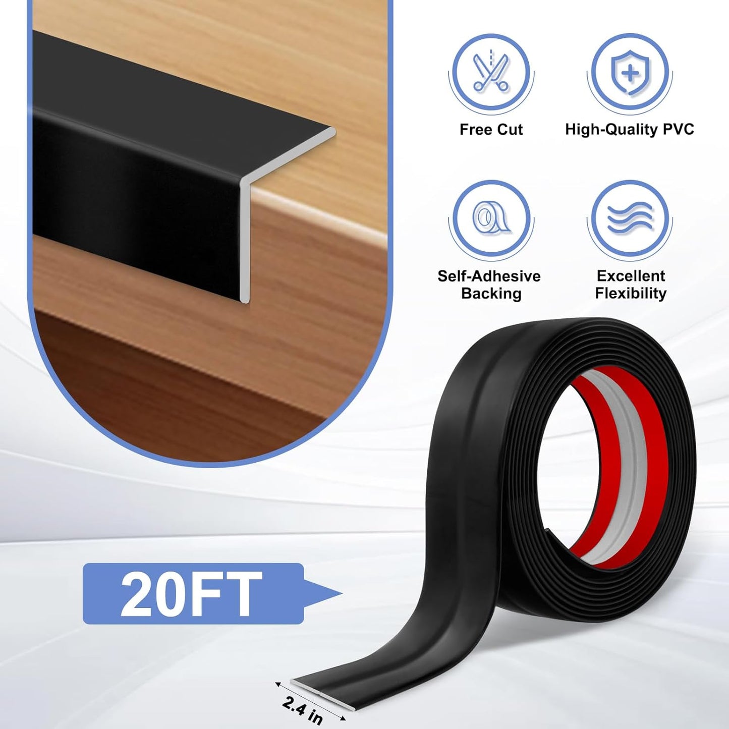 Wall Corner Protector Moulding Trim Peel and Stick Wall Corner Guards Trim Flexible Self Adhesive Edge Protector Moulding, 2.4 in x 20 Ft, Black