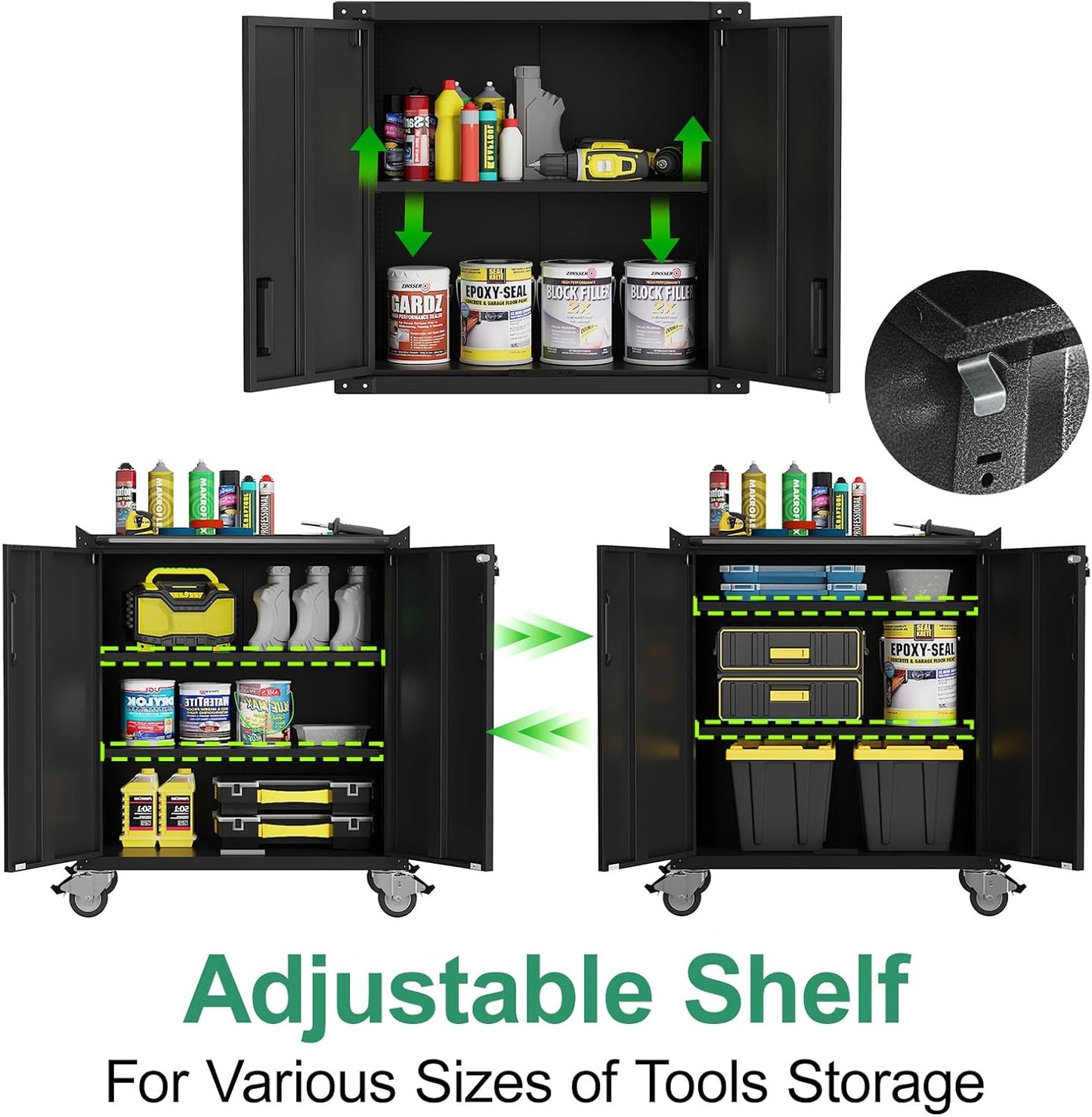 Metal Tool Cabinet,Garage Storage Cabinet System,Wall Cabinet & Locking Rolling Tool Cabinet with Doors and Adjustable Shelves,Steel Tool Cabinets for Home,Office (5 Pcs-StyleB, Black)