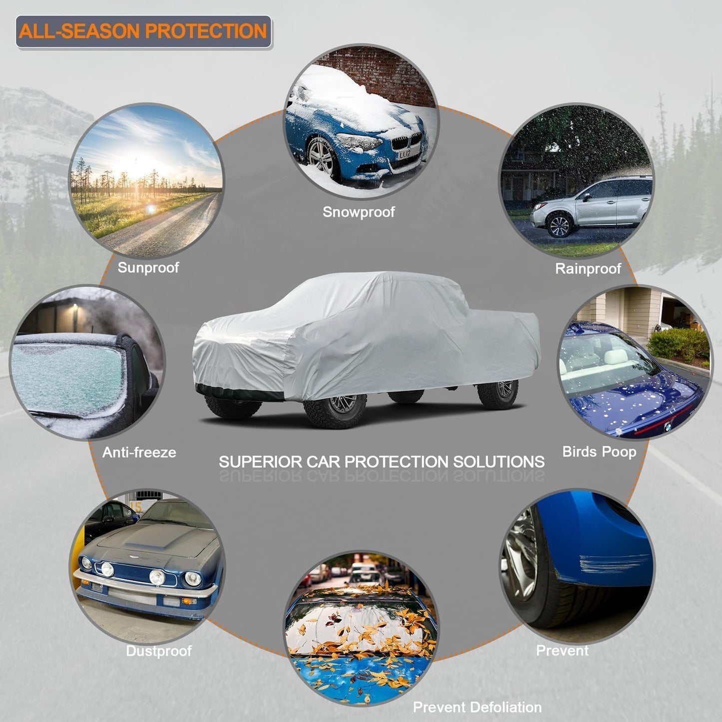 Kayme Full Size Truck Cover Waterproof All Weather, Heavy Duty Outdoor Large Pickup Cover Sun Rain Uv Protection, Universal Fit Ford F250 F350 RAM 2500 3500(Length Up to 262 inch) XXXL.Silver