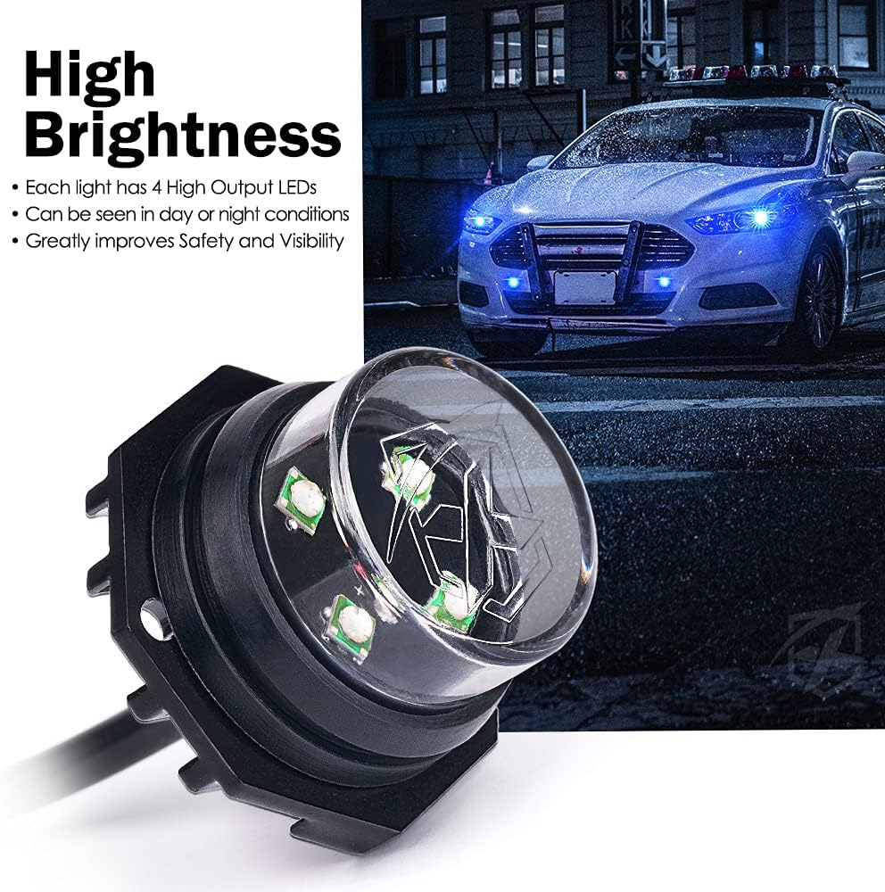 Xprite Blue LED Hideaway Strobe Police Lights Kit, 20 Flashing w/Control Panel Headlights Taillights Mounting, Hazard Warning for Emergency POV Vehicles Volunteer Cars Trucks SUV 6PCS