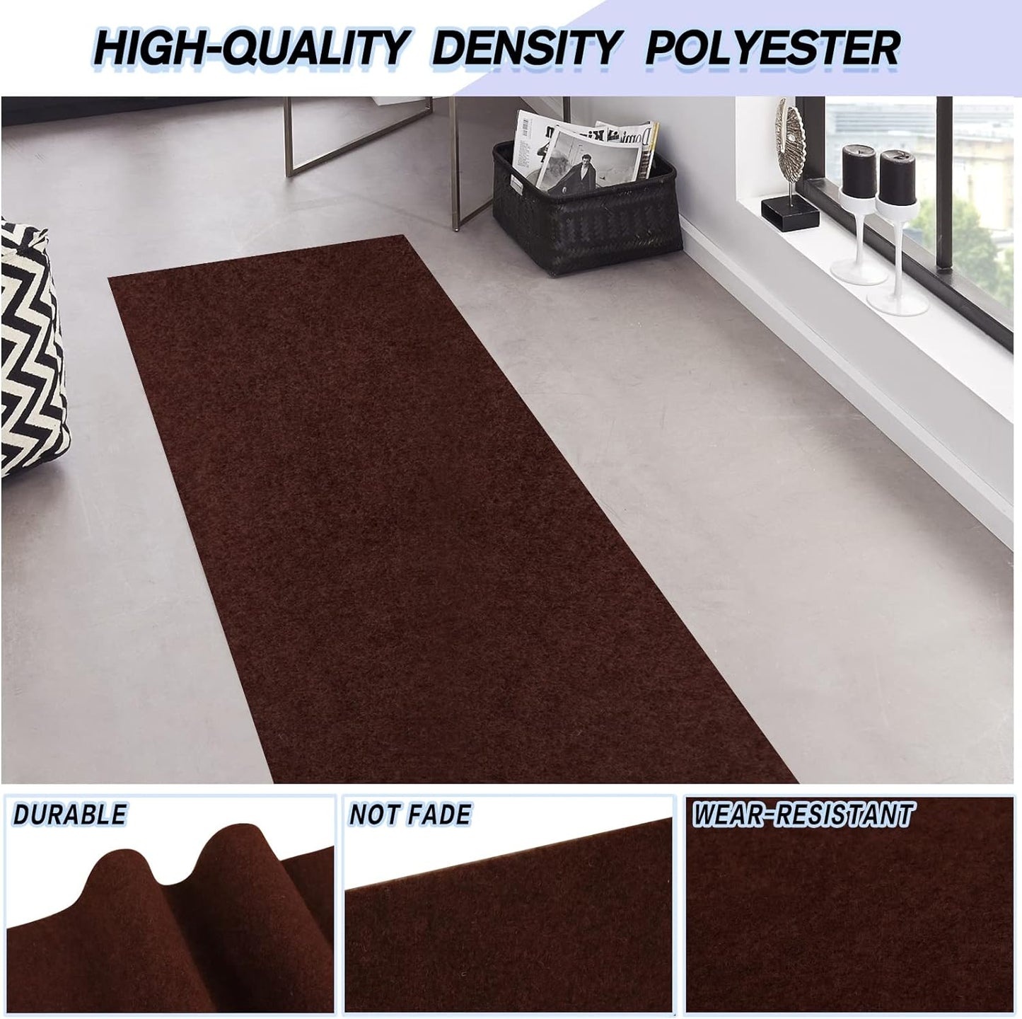 Custom Size Backed Non-Slip Area Rugs Runner, Easy Clean, Waterproof Runner Rugs for Hallway Entryway, Kitchen, Laundry, 2FT x 35FT, Brown