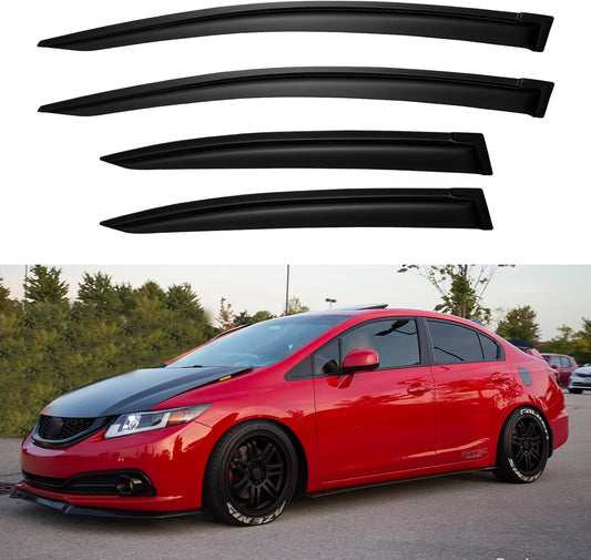 Window Visors Rain Guards for 2012 2013 2014 2015 Honda Civic, Out-Channel Window Vent Wind Deflectors Visors Shades for 12 13 14 15 Civic Sedan