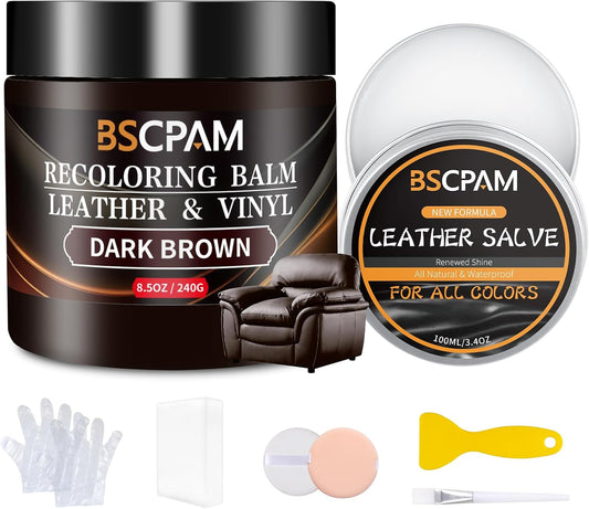 Dark Brown Leather Recoloring Balm with 100ml Mink Oil,Leather Couch Scratch Remover,Leather Repair kit for Vinyl Furniture and Car Interior,Leather Dye Paint,Mink Oil for Leather