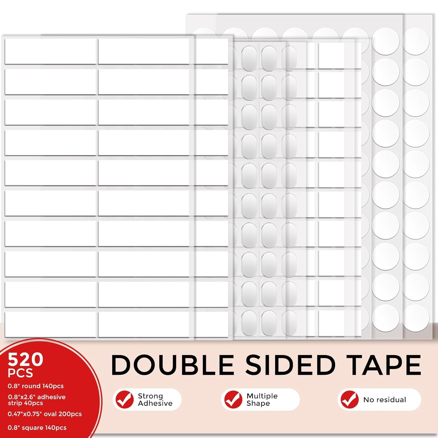 520pcs Double Sided Tape Wall Nano Sticky Dots Mounting Putty Two Sided Adhesive Strong Sticky Tack Multi-Shape Museum Putty No Traces - Crafts Poster Decoration Picture Hanging Crafting Party