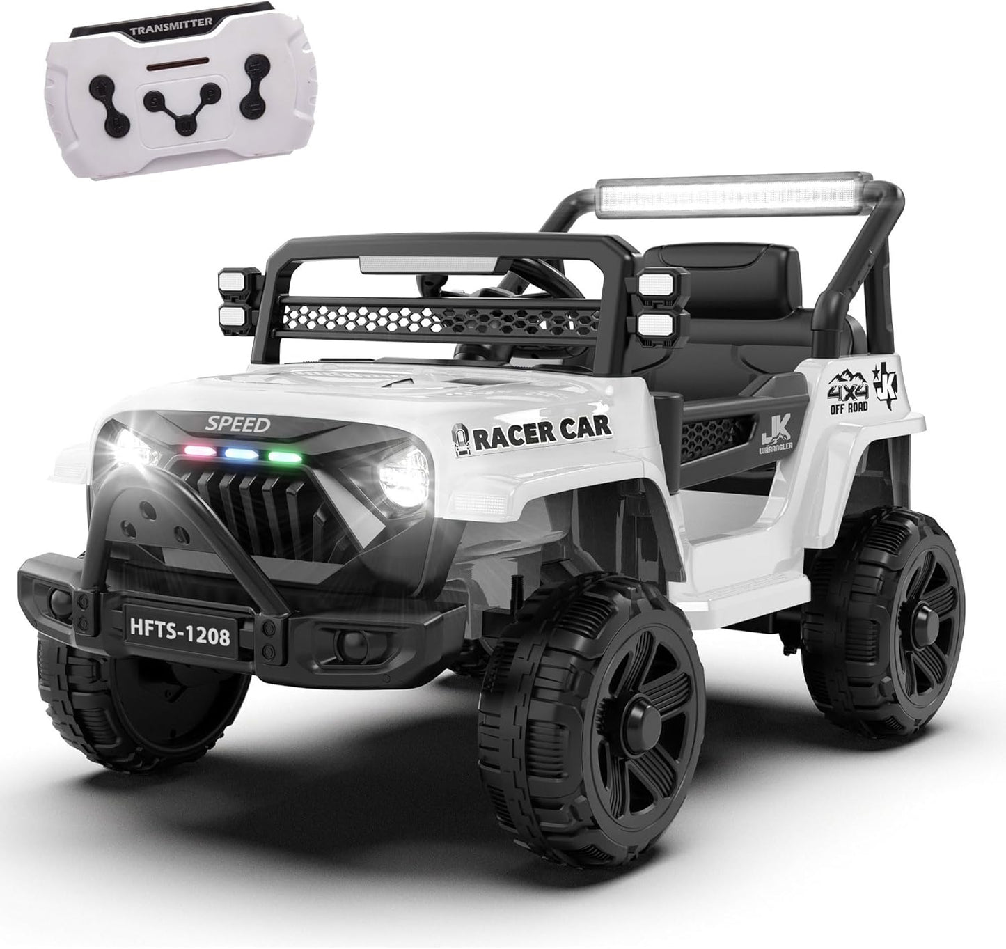 12V Ride on Electric Truck Car for Kids, 12V Kids Electric Vehicles w/Remote Control, Four-Wheel Suspension, USB, Bluetooth, Power Display, Lights, Battery Powered Ride on Toys for Boys Girls (White)