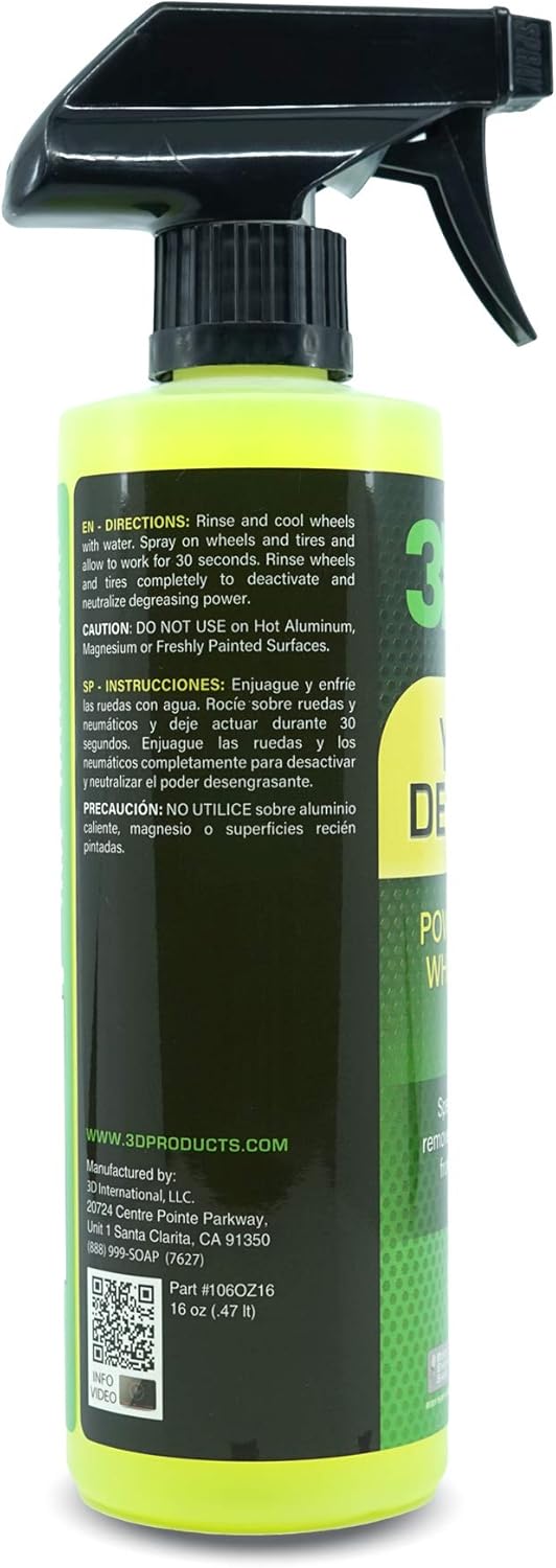 3D Yellow Degreaser – Non-Acid Wheel & Tire Cleaner Spray for Brake Dust, Grime & Tire Dressings – Safe for All Wheels & Whitewalls - 16 oz