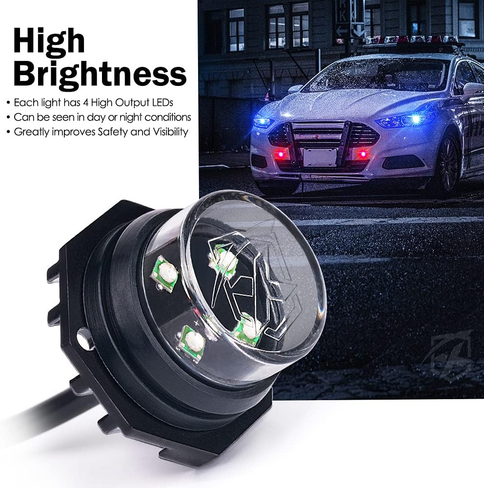 Xprite Red Blue LED Hideaway Strobe Police Lights Kit, 20 Flashing Patterns w/Control Panel for Headlights Taillights Hazard Warning Mounting, for Emergency Vehicles Volunteer Cop Cars Trucks 8PCS