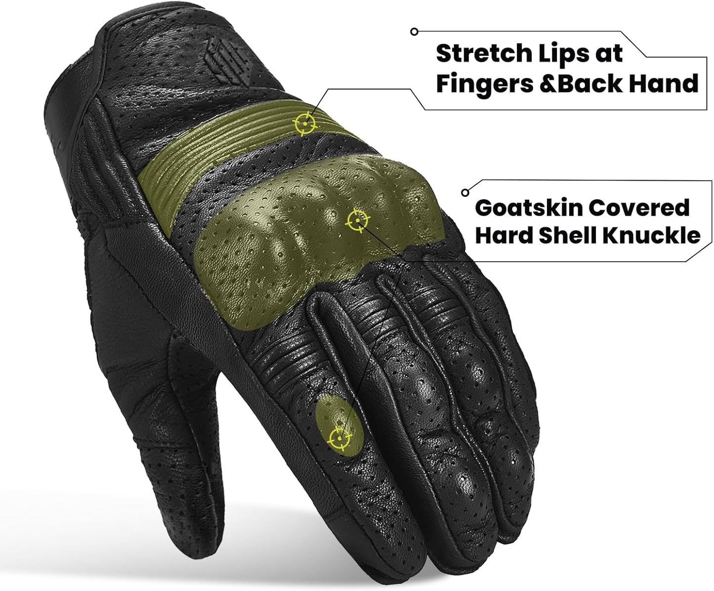 ILM Goatskin Leather Motorcycle Motorbike Powersports Racing Gloves Touchscreen for Men and Women Model DN01(XL, Black Perforated)