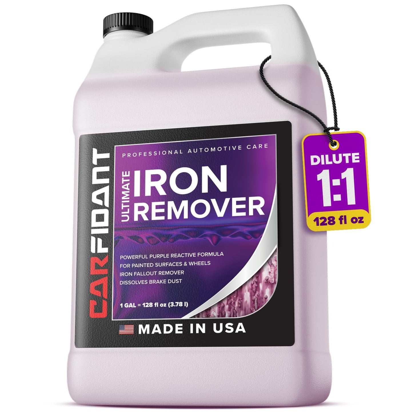Iron Remover for Car Detailing – Iron Decon Spray, Pulls Out Brake Dust, Rust & Fallout - Contaminant Removal for Car Paint & Wheels, pH Neutral Formula - Gallon - 128 fl. oz.