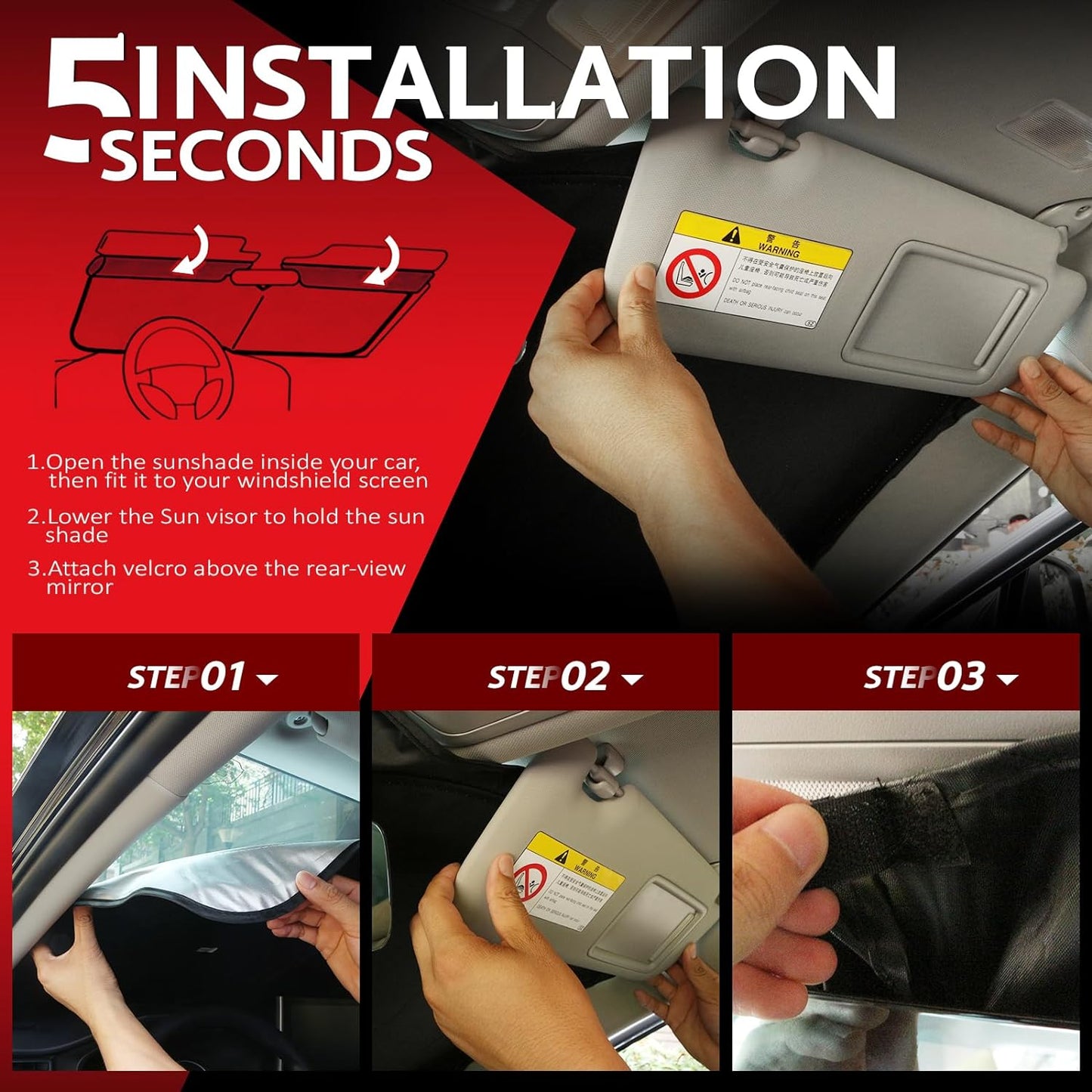 KAYZT Windshield Sun Shade for Toyota Camry 2018-2024 LE XLE Hybrid SE XSE Sedan Foldable Sunshade Front Window Custom Fit Accessories