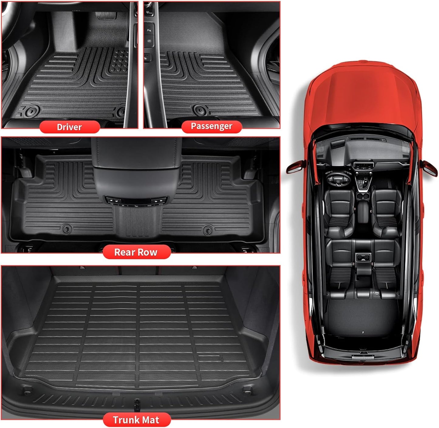 Wayhigh-All Weather Floor Mats & Cargo Liner Set for Civic Hybrid Hatchback 2025,Custom Fit TPE Heavy Duty Car Mats Civic Hybrid Accessories - Black