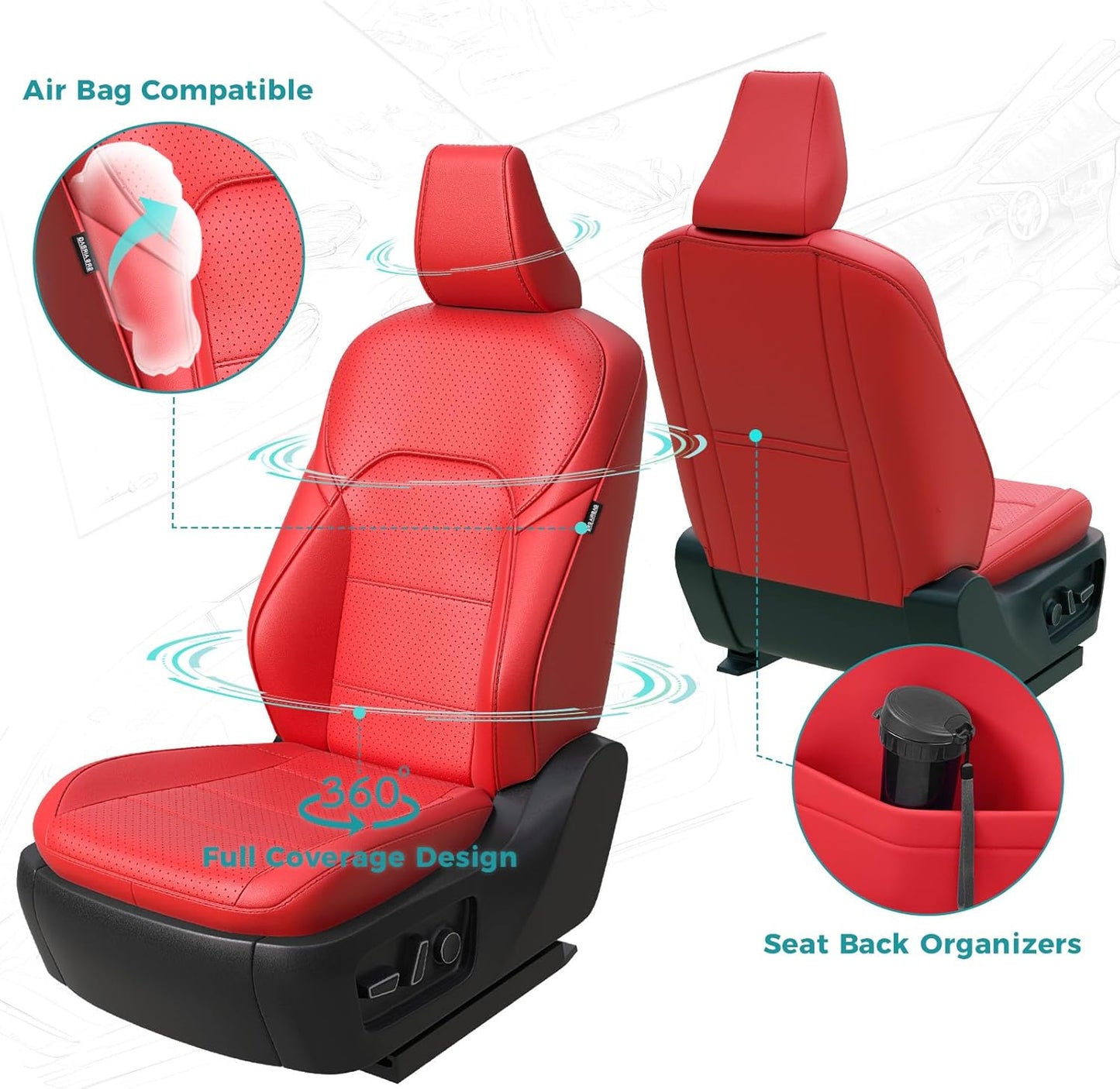for Toyota Camry Seat Covers XSE XLE 2025 - Custom Fit Car Seat Covers Full Set, Leather Seat Covers for Cars, Waterproof Car Seat Cover, Red