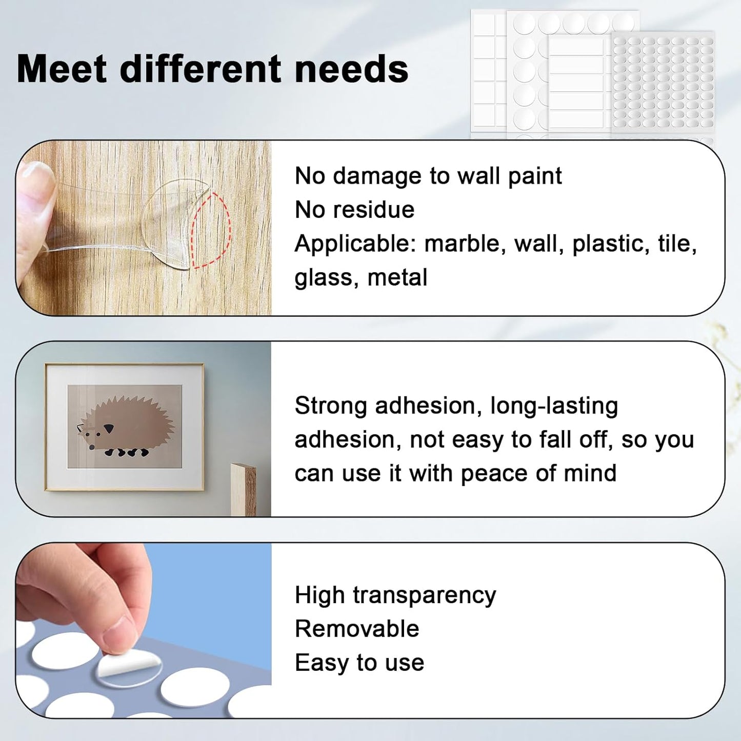 360pcs Nano Double Sided Tape for Wall 0.8" Sticky Dots Mounting Putty Two Sided Adhesive Museum Putty Multi-Shape Sticky Tack No Traces - Crafts Poster Decoration Picture Hanging Crafting Party