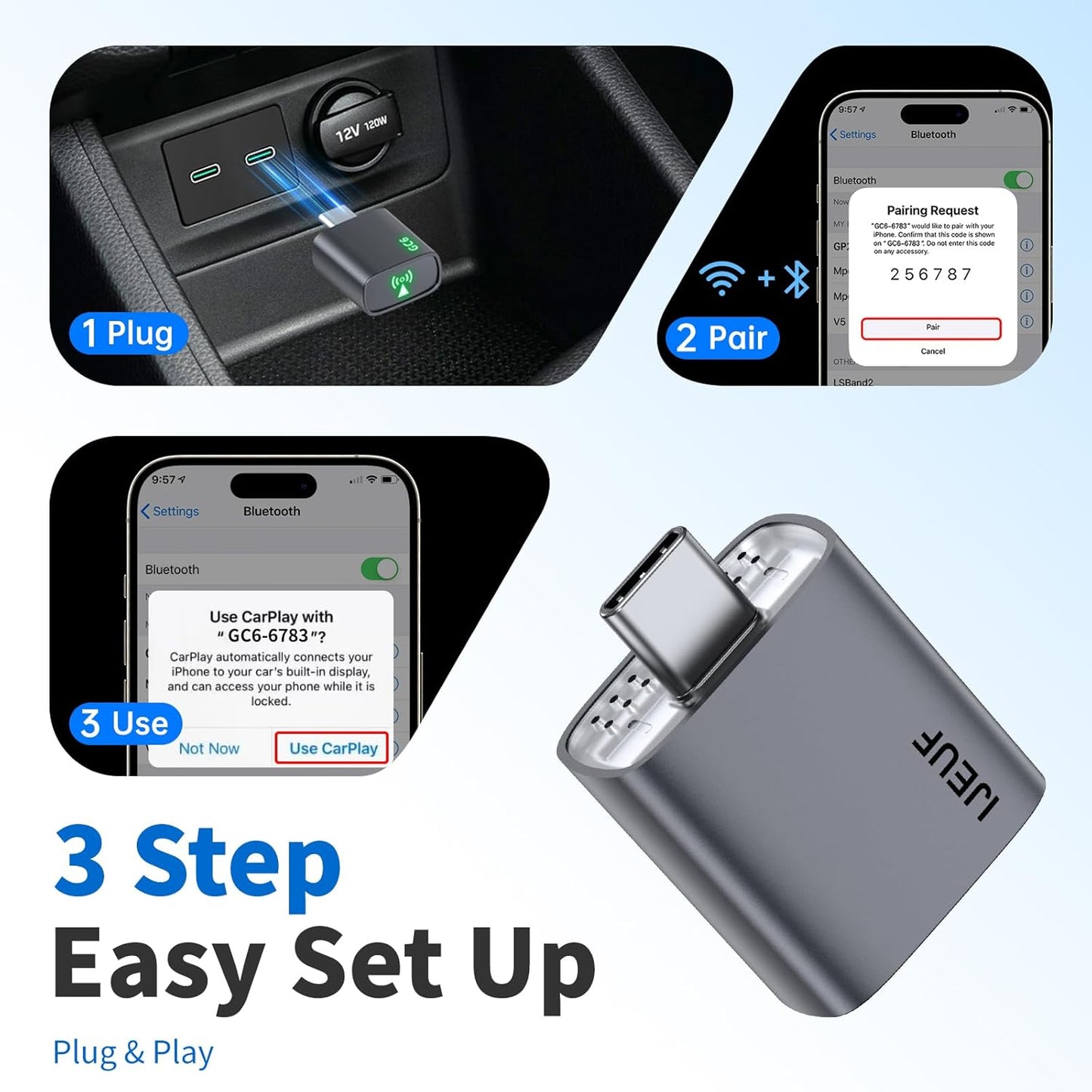 Wireless CarPlay Adapter for Apple iPhone 2025 Upgrade, Converts Factory Wired to Wireless, No Delay, Stable Connection, Mini Apple Carplay Wireless Adapter for iOS 10+ and Car from 2018+,USB/Type C