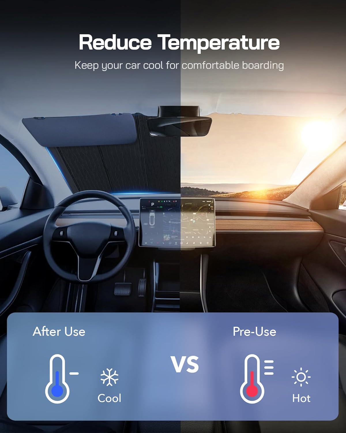 Windshield Sun Shade for Kia NIRO 2017-2022,Front Window Sunshade Shield, 2-in-1 Reflective Sun Shade,Silver for Summer, Black for Winter