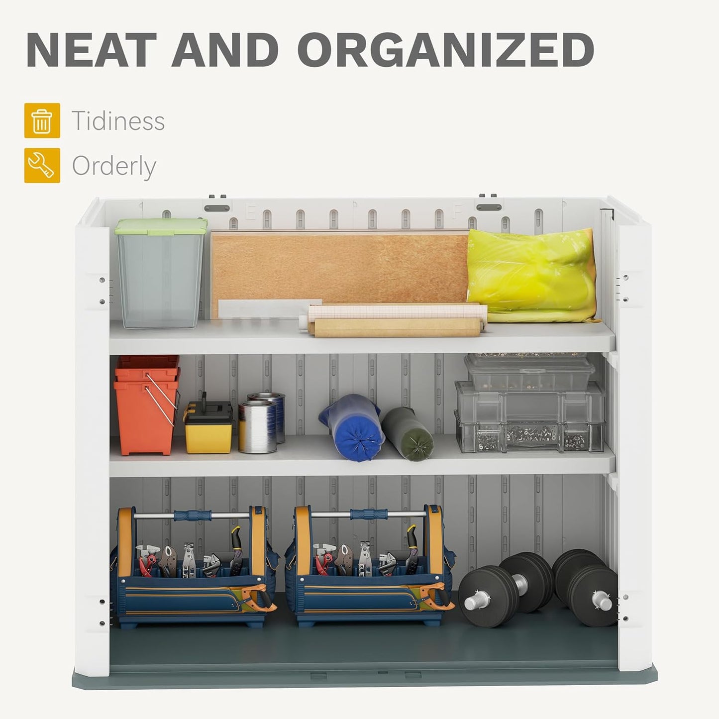 DWVO 2-Pack Resin Storage Shed Shelves, Fit for 35 Cu. Ft. Horizontal Shed 4.3x2.5x3.4 FT, 47" x 12.6" Waterproof Shelves with 8 Screws, 44 lbs Capacity, Easy to Assemble, Gray