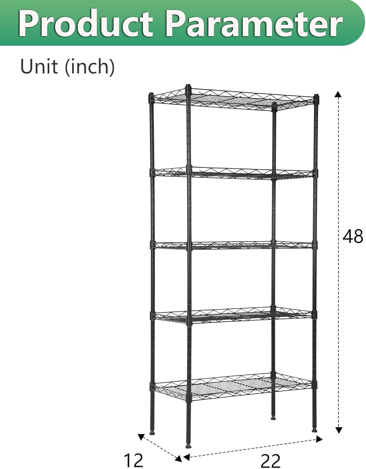 BestOffice Garage Shelving 5 Tier Metal Storage Shelves 750lbs Weight Capacity Heavy Duty Wire Shelving NSF Certified Utility Shelves with Leveling Feet for Garage Home Office, Black