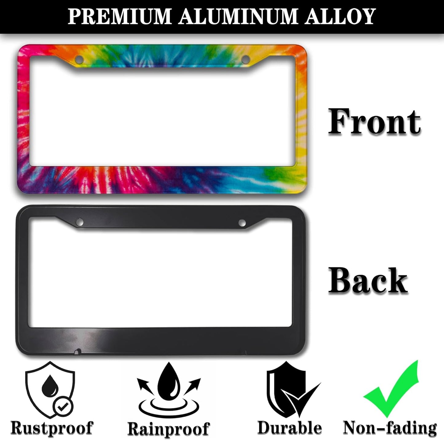 License Plate Frames for Men Rainbow License Plate Frame for Women Novelty Tie Dye Painting Aluminum Metal Car Accessory 2 Pack with Screw Covers Set