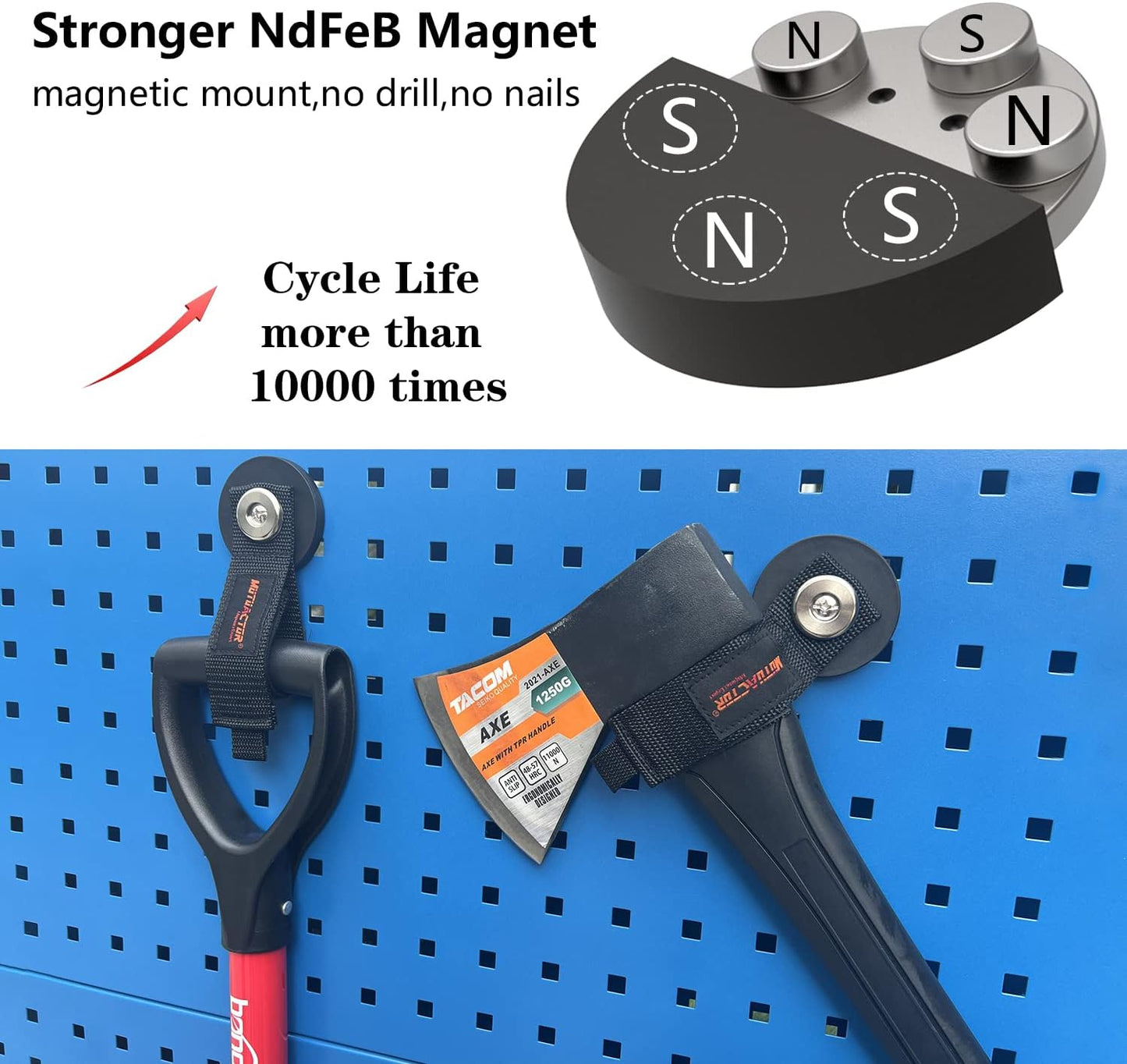 MUTUACTOR 2packs Magnetic Hooks Heavy Duty,Strong Magnet Garage Hook Large Capability for Hanging Cables Rubber Coating Mounting Magnet Storage Hooks for Garden Hoses Ropes Cordless Drills Tools Box