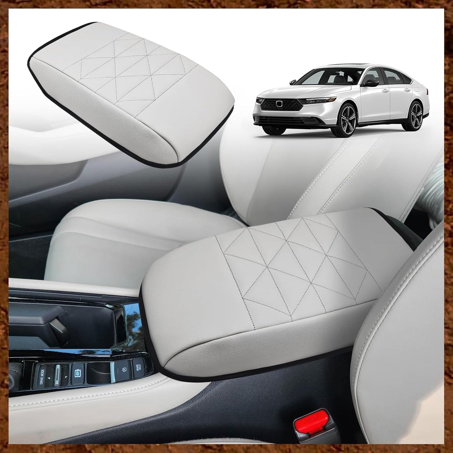 Muslogy for Accord 2025 2024 2023 Center Console Cover Armrest Pad Vegan Leather Extra Soft Armrest Lid Protector Compatible with Honda Accord LX EX Sport Hybrid EX-L Sport-L Touring (V2 White)