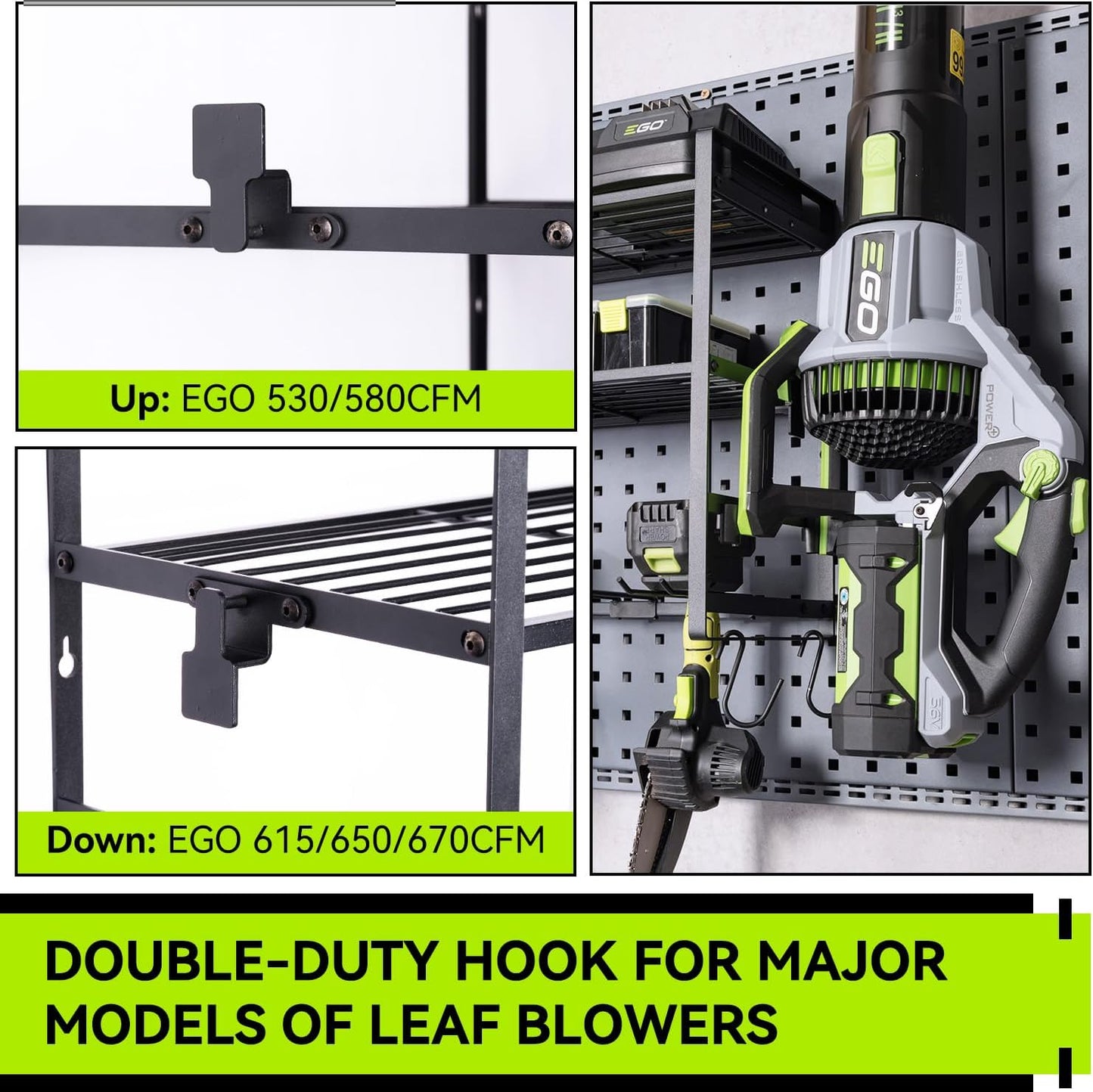 KAFAHOM Leaf Blower and Weedeater Hanger,Lawn Power Tool Organizer Wall Mount Rack Hanger for Leaf Blower and Weed Eater,Heavy Duty Lawn Tool Storage and Organization with Hooks